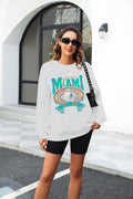 FASHGL Miami Football Sweatshirt Women Oversize Long Sleeve Light Grey XXL by Deal US