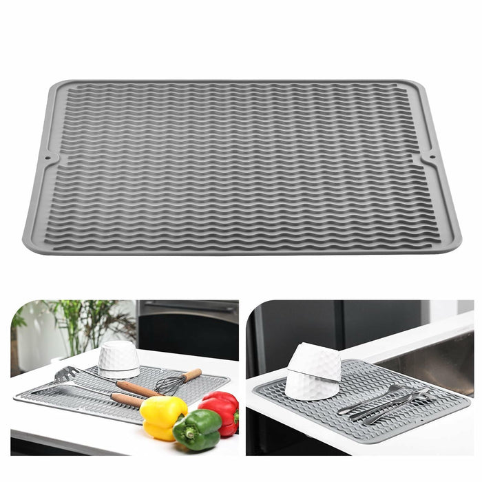Silicone Dish Drying Mat Heat-Resistant Non-Slip Grey 15.7x17.7 Inch by Deal US