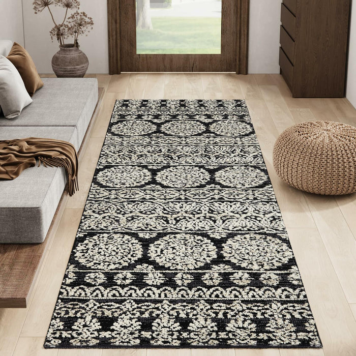 jinchan Boho Area Rug 4x6 Machine Loomed Vintage Floral Black White by Deal US