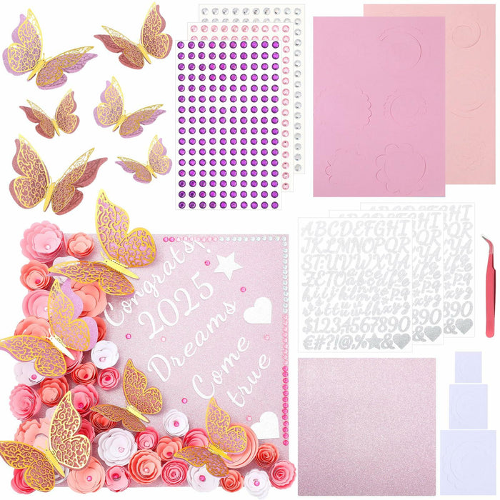 Knitgrip Graduation Cap Decoration Kit 98 Pc Pink Faux Flowers Butterfly by Deal US