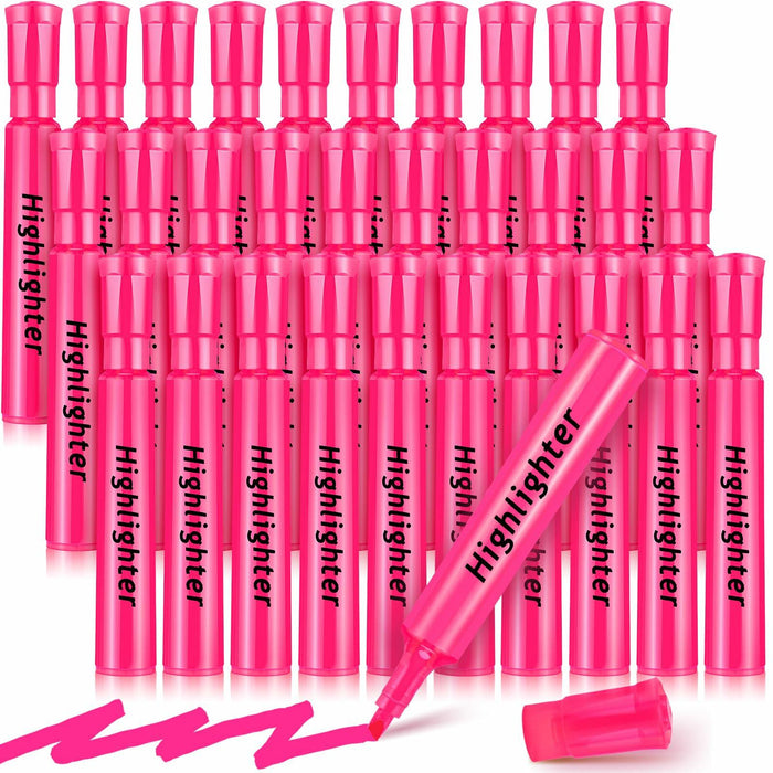 Qilery Highlighters 30 Pack Pink Tank Style Chisel Tip Quick Dry Markers by Deal US