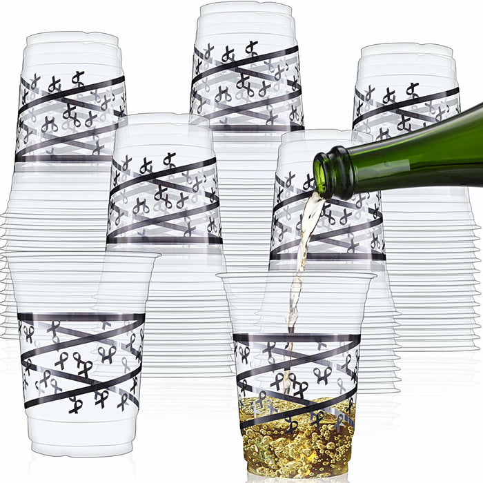 Skyley 100 Pcs 16 oz Black Rimmed Swirl Plastic Cups Disposable Party by Deal US