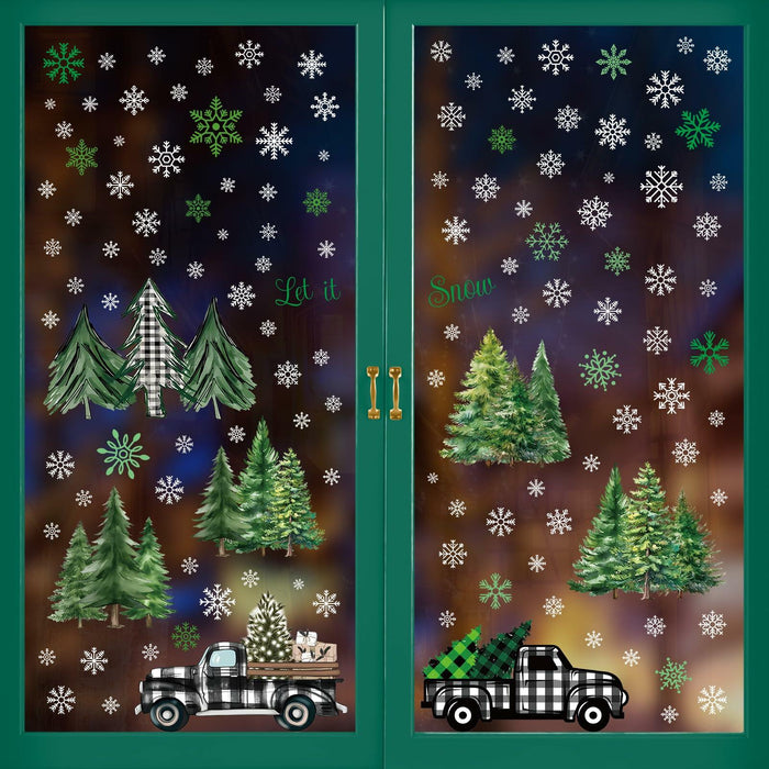 134 PCS Christmas Window Stickers Buffalo Plaid Truck Snowflake Black White by Deal US