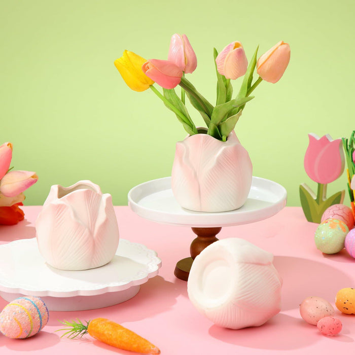 Sieral 3 Pcs Mini Tulip Ceramic Vase Tabletop Flower Pot Mother’s Day Gift by Deal US