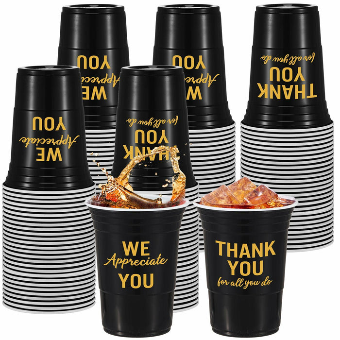 Jingmore 50 Pcs 16oz Disposable Bridal Shower Cups Black Gold by Deal US