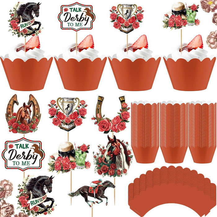 Kosiz 100 Pcs Horse Derby Cupcake Toppers Racing Party Supplies Kit by Deal US