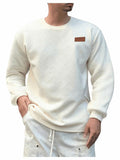 Verdusa Men's Ribbed Round Neck Long Sleeve T-Shirt Beige Size XL by Deal US
