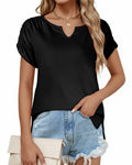AURUZA Women's V Neck Short Sleeve Casual Shirt Blue Size S by Deal US