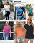 AURUZA Women's V Neck Short Sleeve Casual Shirt Blue Size S by Deal US