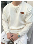 Verdusa Men's Ribbed Round Neck Long Sleeve T-Shirt Beige Size XL by Deal US