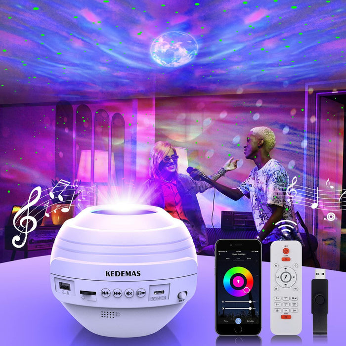 KEDEMAS Galaxy Projector with APP Remote Music Speaker Timer White by Deal US