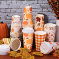 Umigy 60 Pack 16oz Fall Paper Coffee Cups with Lids & Stirrers 6 Designs by Deal US