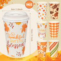 Umigy 60 Pack 16oz Fall Paper Coffee Cups with Lids & Stirrers 6 Designs by Deal US