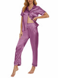 Women's Plus Size Pajama Set Short & Long Sleeve Top Pants Pastel Purple Size M by Deal US