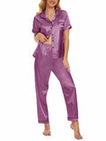 Women's Plus Size Pajama Set Short & Long Sleeve Top Pants Pastel Purple Size M by Deal US