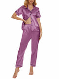 Women's Plus Size Pajama Set Short & Long Sleeve Top Pants Pastel Purple Size M by Deal US