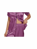 Women's Plus Size Pajama Set Short & Long Sleeve Top Pants Pastel Purple Size M by Deal US