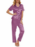 Women's Plus Size Pajama Set Short & Long Sleeve Top Pants Pastel Purple Size M by Deal US