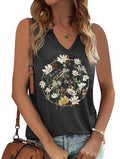 YIUIERE Womens Floral Graphic V Neck Tank Top Dark Gray Size M by Deal US