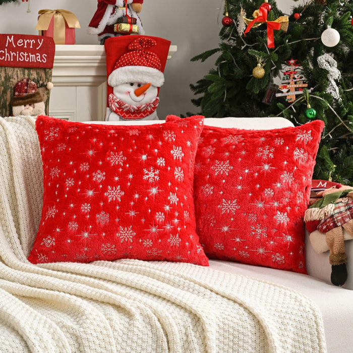 FUTEI Christmas Snowflakes Red Throw Pillow Covers Set of 2 18x18 by Deal US