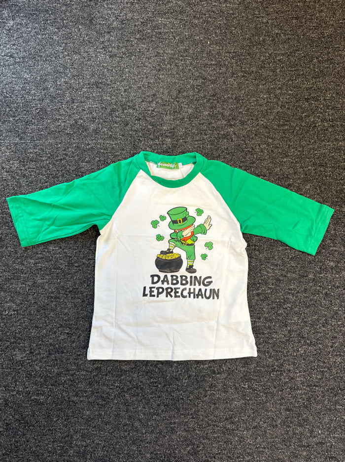 St. Patrick's Day Shamrock Raglan Crewneck Tee Kids White Green Size 4Y by Deal US