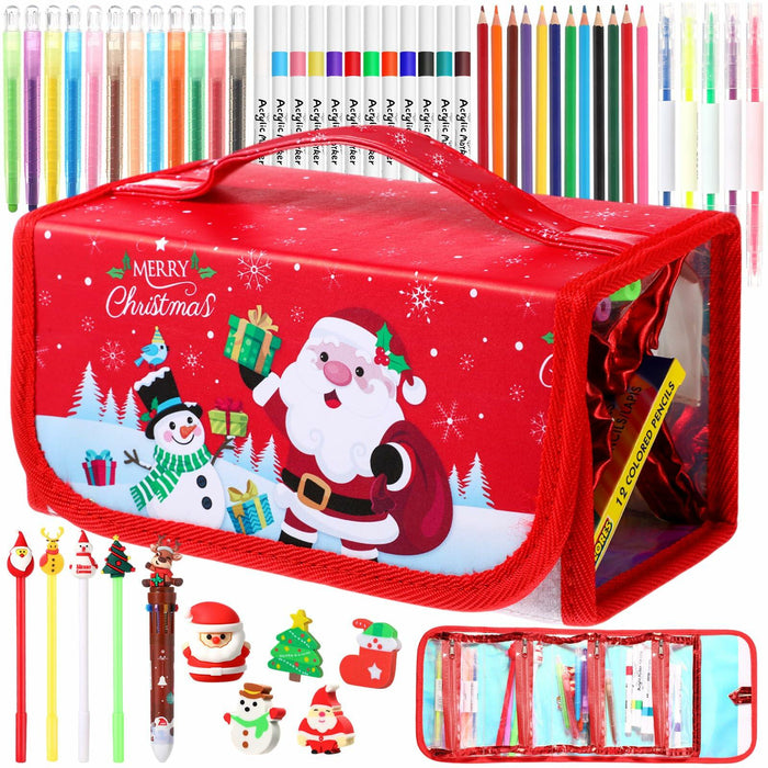 Pasimy Washable Markers Set with Christmas Pencil Case Crayons Pencils 4+ by Deal US