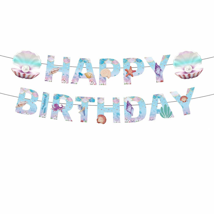 GLASNES Sea Shell Birthday Banner Mermaid Ocean Theme Party Supplies by Deal US