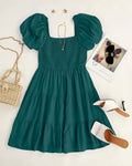 ZESICA Women's Boho Puff Sleeve Smocked Mini Dress Teal Size Small 2025 by Deal US