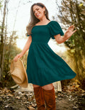 ZESICA Women's Boho Puff Sleeve Smocked Mini Dress Teal Size Small 2025 by Deal US