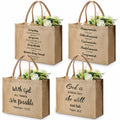 4 Pack Church Mother's Day Burlap Tote Bags 15.3x12x6 Inch Brown Handle by Deal US
