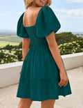 ZESICA Women's Boho Puff Sleeve Smocked Mini Dress Teal Size Small 2025 by Deal US