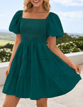 ZESICA Women's Boho Puff Sleeve Smocked Mini Dress Teal Size Small 2025 by Deal US