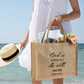 4 Pack Church Mother's Day Burlap Tote Bags 15.3x12x6 Inch Brown Handle by Deal US