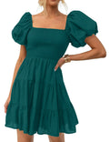 ZESICA Women's Boho Puff Sleeve Smocked Mini Dress Teal Size Small 2025 by Deal US