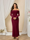 Colysmo Women Off Shoulder Mesh Bodycon Maxi Dress Burgundy Size XL by Deal US