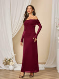 Colysmo Women Off Shoulder Mesh Bodycon Maxi Dress Burgundy Size XL by Deal US