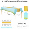 WDF 16Pack Blue Gold Plastic Tablecloths 54x108in & Runners 12x108in by Deal US