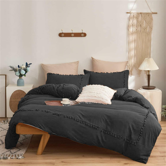 SOUKECHY Boho Chic Full Duvet Cover 3PC Tufted Tassel Fringe Boho Full by Deal US