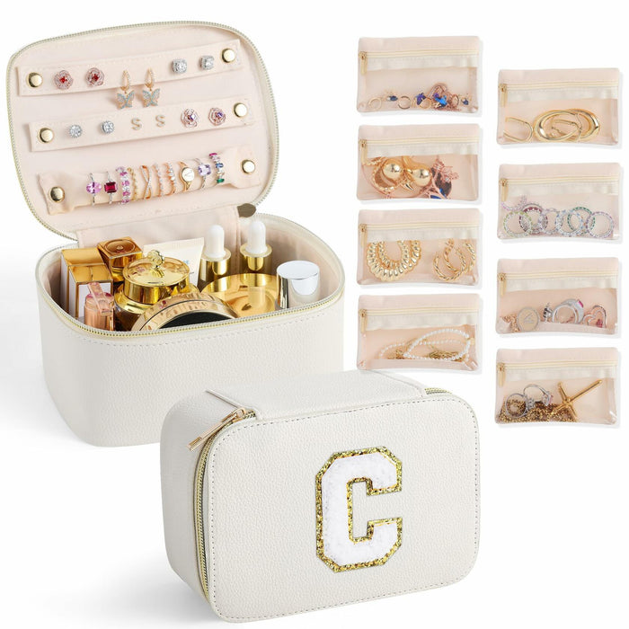 Parima Personalized Initial Makeup Bag Travel Jewelry Organizer Letter C White by Deal US