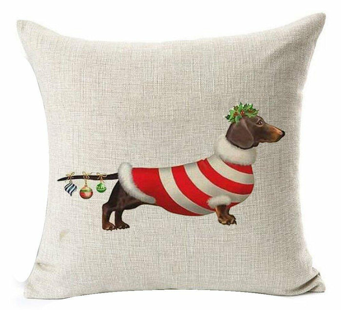 Bnitoam Christmas Dachshund Pillow Cover 18" Hot Dog Cotton Linen Decor by Deal US