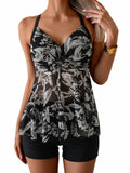 B2prity Womens Mesh Tankini Swimsuit Tummy Control V Neck Wrap Shorts Size M by Deal US