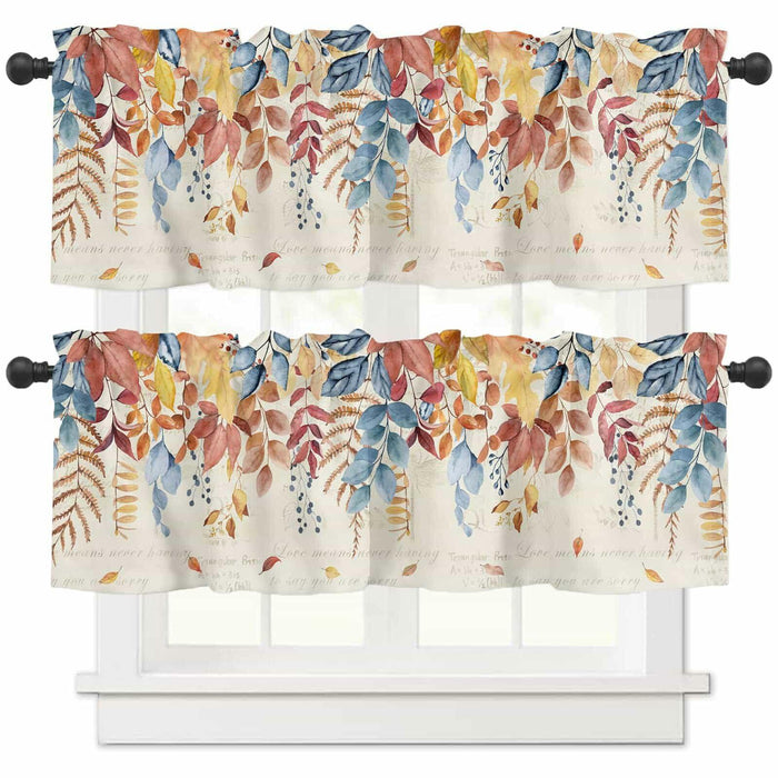 Autumn Botanical Leaf Valance Set 2 Panels 54x18in Watercolor Print by Deal US