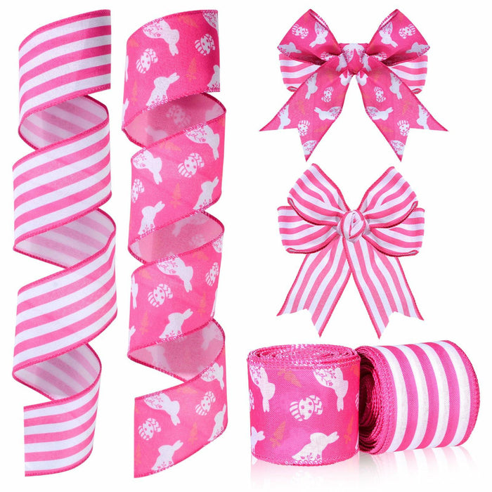 Pineraap Easter Wired Ribbon 2.5in x 10yd Pink Stripe 2 Rolls by Deal US