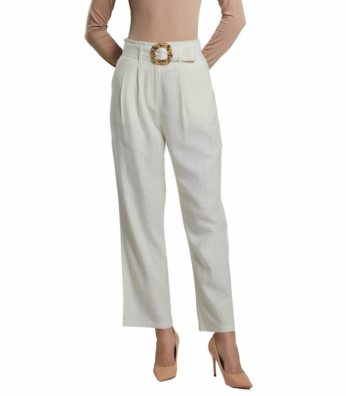 SANDY & SID Womens Linen Crop High Rise Straight Pants White Size XL by Deal US