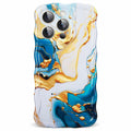 DORAFIN iPhone 15 Pro Case 6.1 Marble Glossy Shockproof TPU Blue/Gold by Deal US