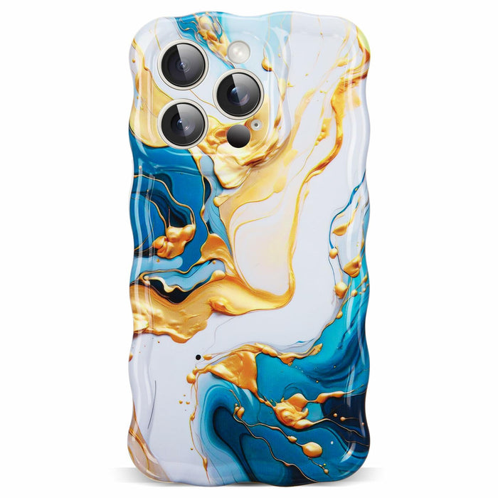 DORAFIN iPhone 15 Pro Case 6.1 Marble Glossy Shockproof TPU Blue/Gold by Deal US