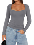 PINKMSTYLE Women's Double Lined V Neck Long Sleeve Shirt Black Size S by Deal US