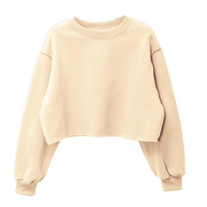 Amazhiyu Women Cropped Sweatshirt Long Sleeve Fleece Pullover Cornsilk Size L by Deal US