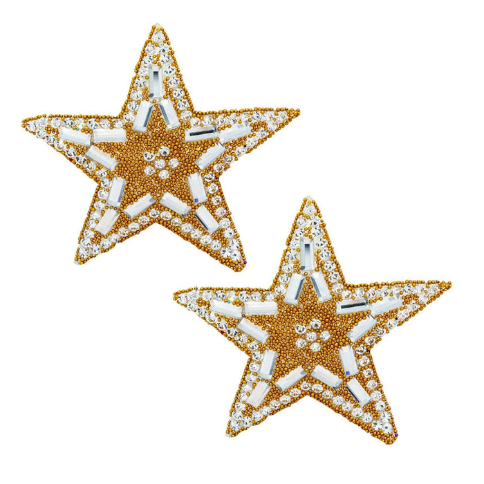 Gold Rhinestone Five-Pointed Star Iron On Patch 2pcs for Backpack Shoes Jeans by Deal US