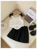GORGLITTER Girl's 2PC Summer Outfit Bow Tie Crop Tank Pleated Skirt Black 4Y by Deal US